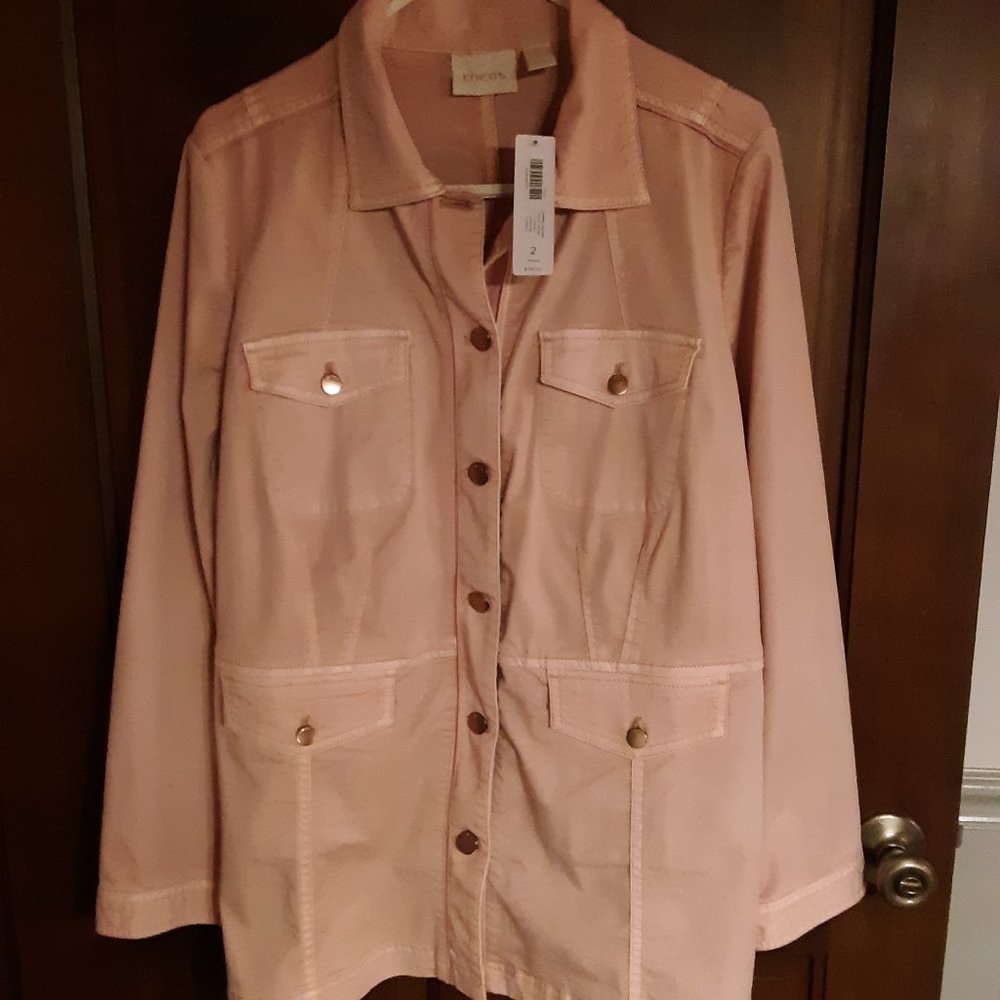Chico's M 12 14 Paris Pink feminine military spring jacket NWT $119